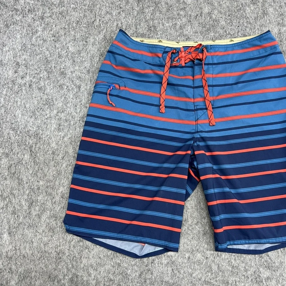 Patagonia Board Shorts Mens 30 Blue Stripe Drawstring Swim Trunks Quick Dry Surf